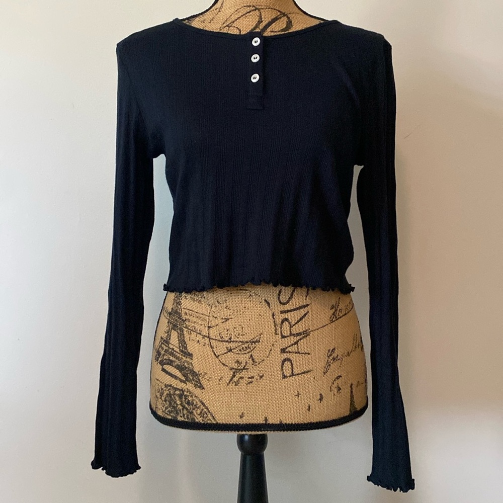 Nwot Topshop Cropped Ribbed Long Sleeve Shirt